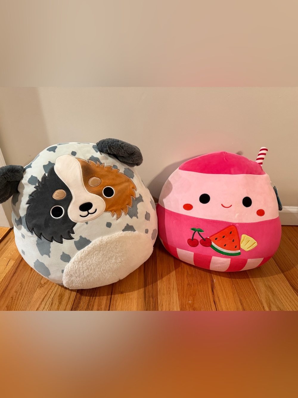 Large Squishmallows Pink Ice Cream & Gray Dog Plush
